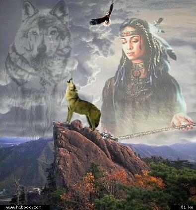 Indienne et loups